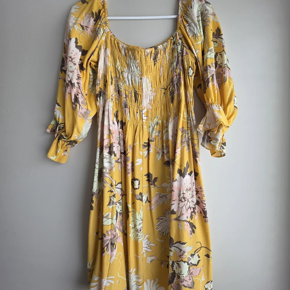 H&M Mustard Yellow Floral Smocked Off-The-Shoulder Mini Dress - Picture 12 of 12